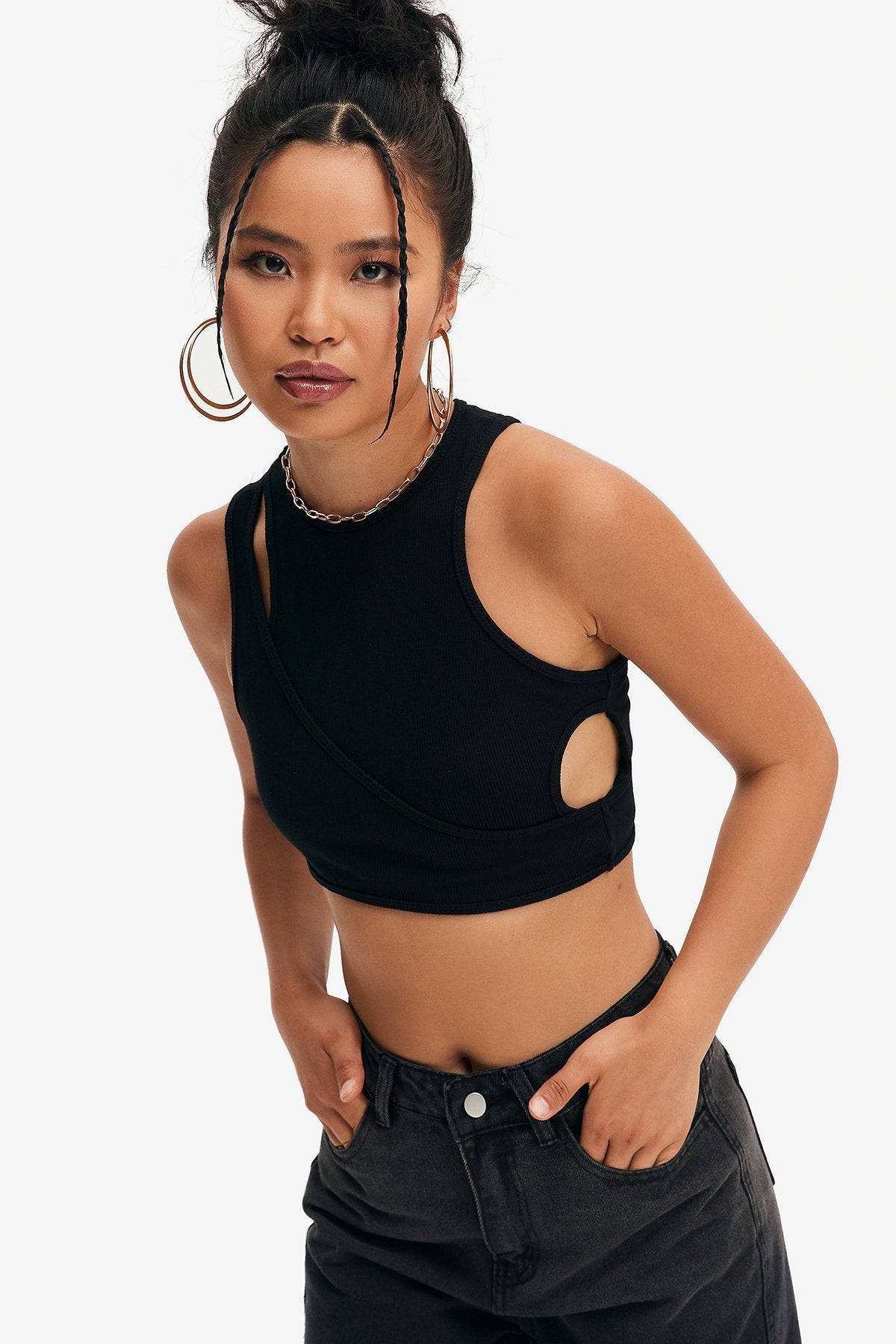Solid Cut Out Ribbed Crop Top