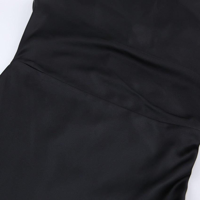 Cowl-Neck Satin Midaxi Dress in Black