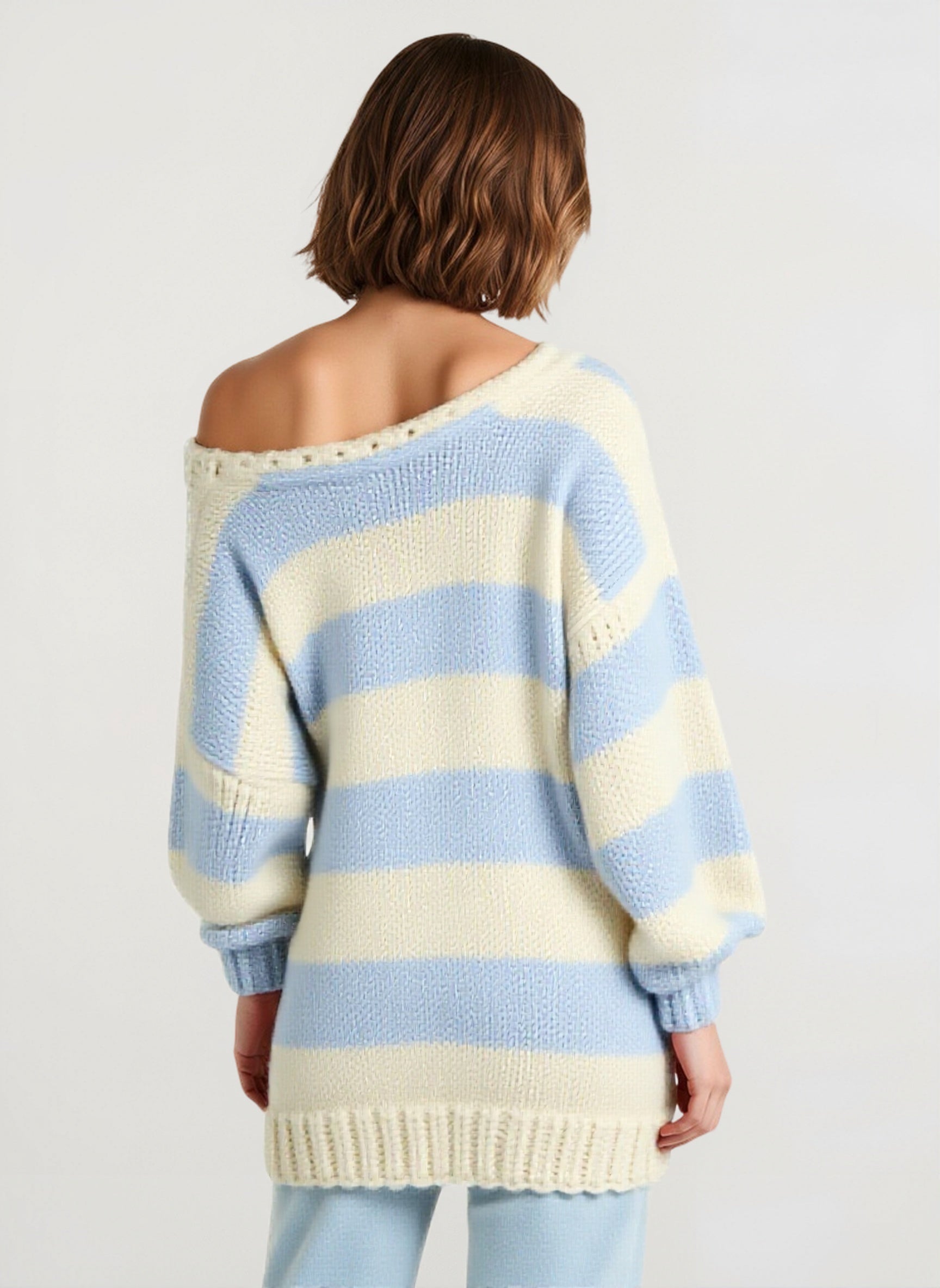 Casual Loose Off-Shoulder Striped Sweet Sweater