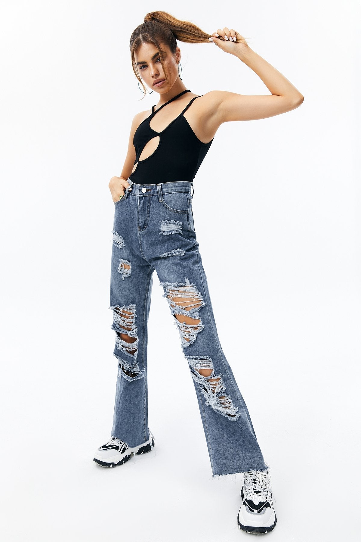 Cut Out Asymmetrical Neck Bodysuit