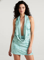Sequin Beaded V Neck Deep Backless Mini Dress