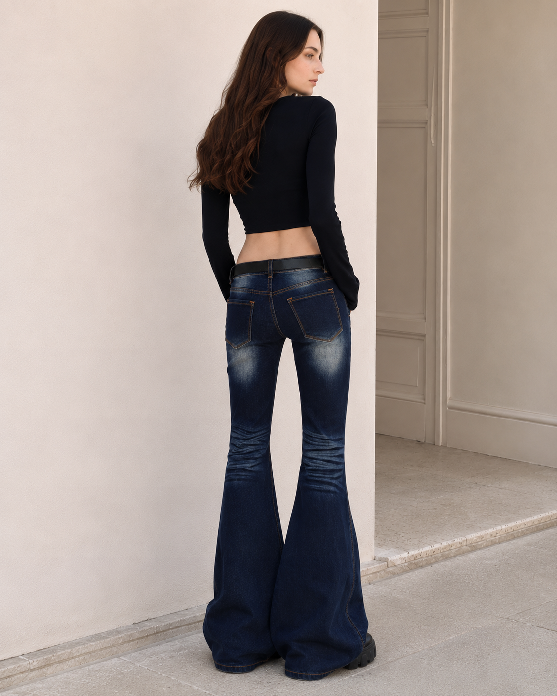 Stretchy Low Waist Flare Jeans