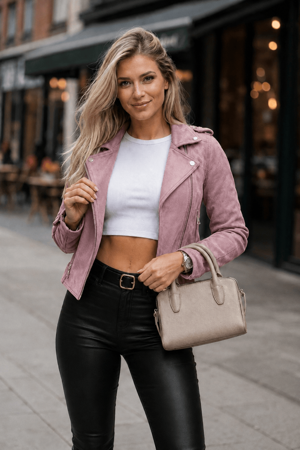 Short Suede Moto Zip Coat