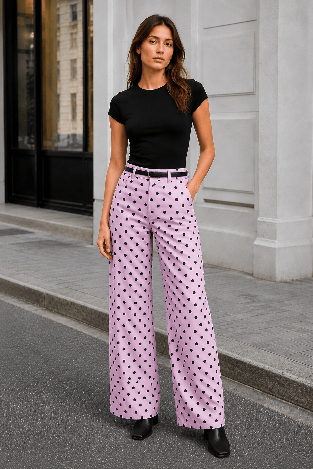 Polka Dot Loose Mid Rise Jeans