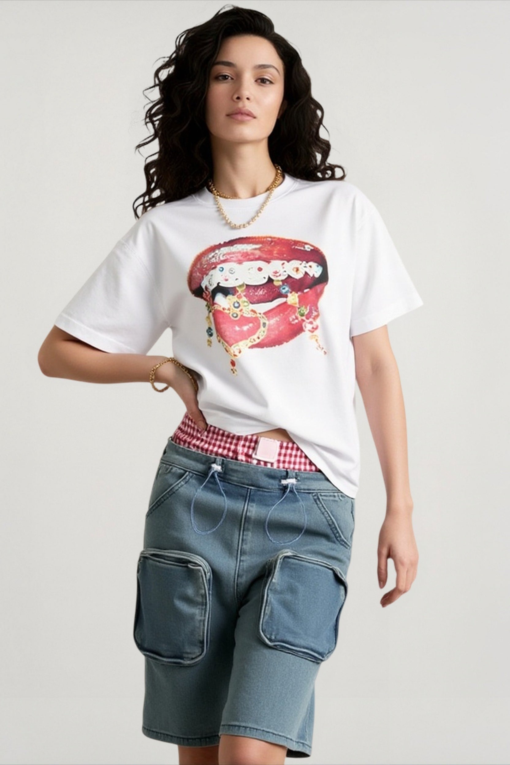 Lips Print Colorblock T-shirts