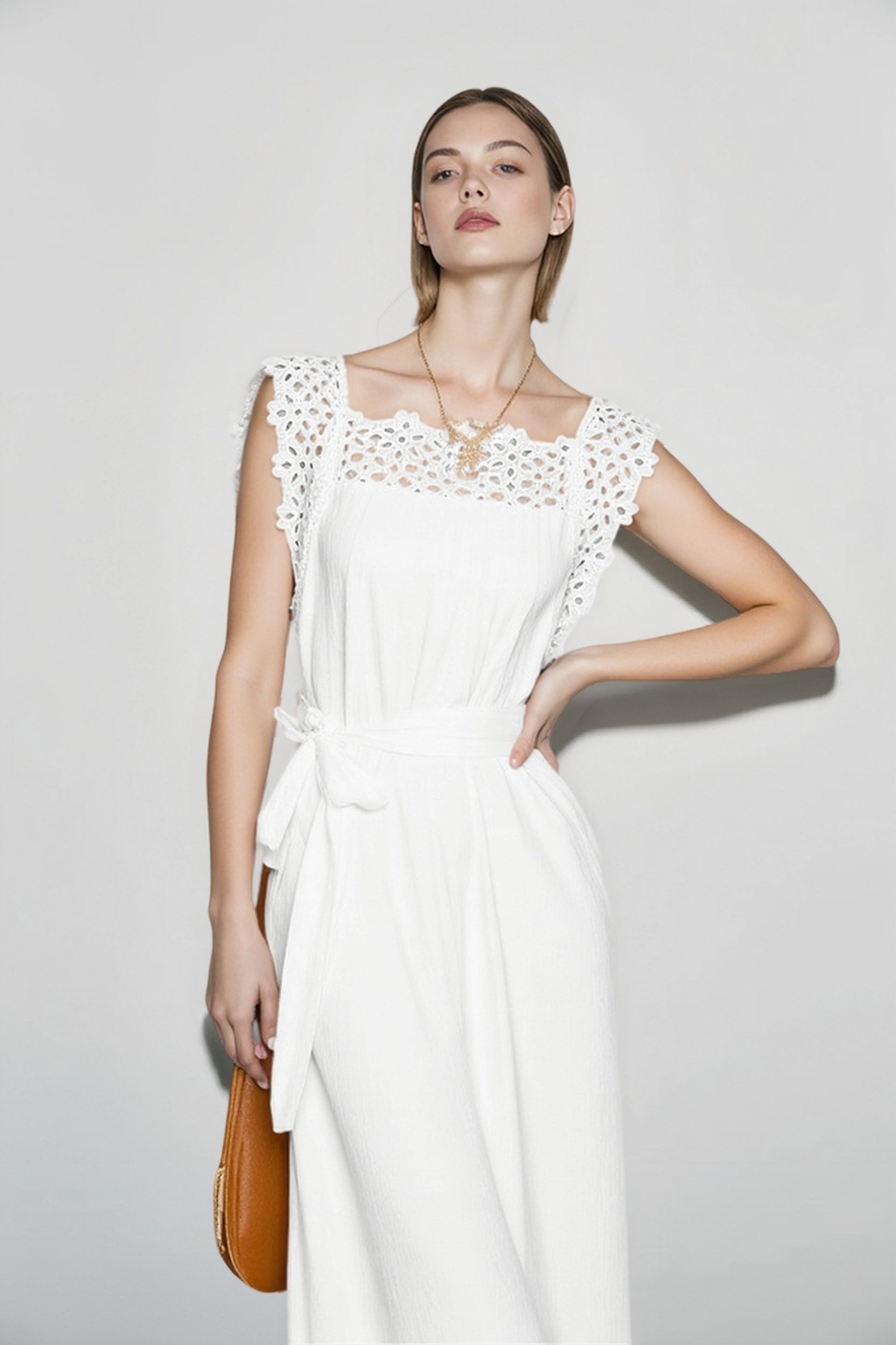 Linen Embroidered Tank Vacation Dress