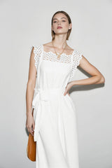Linen Embroidered Tank Vacation Dress