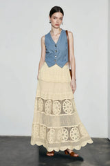 Boho Lace Hollow Draped Vacation Skirt