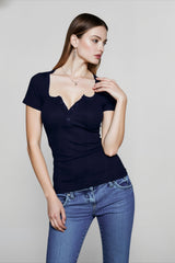 Cinched Waist Square Neck T-shirts