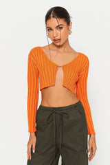 Stripe Knitted Split Hem Long Sleeve Cardigan