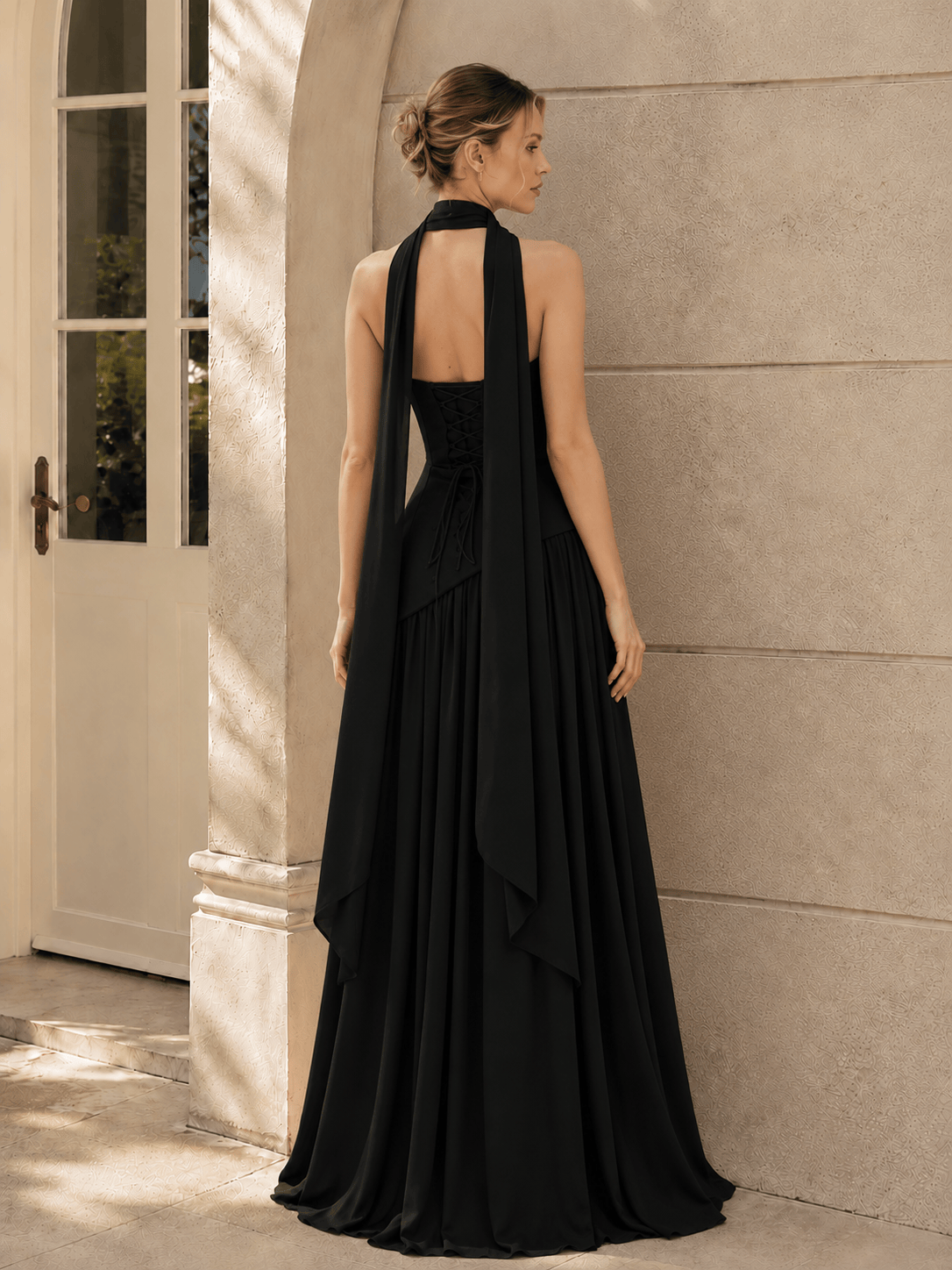 Solid Bustier High Slit Formal Dress