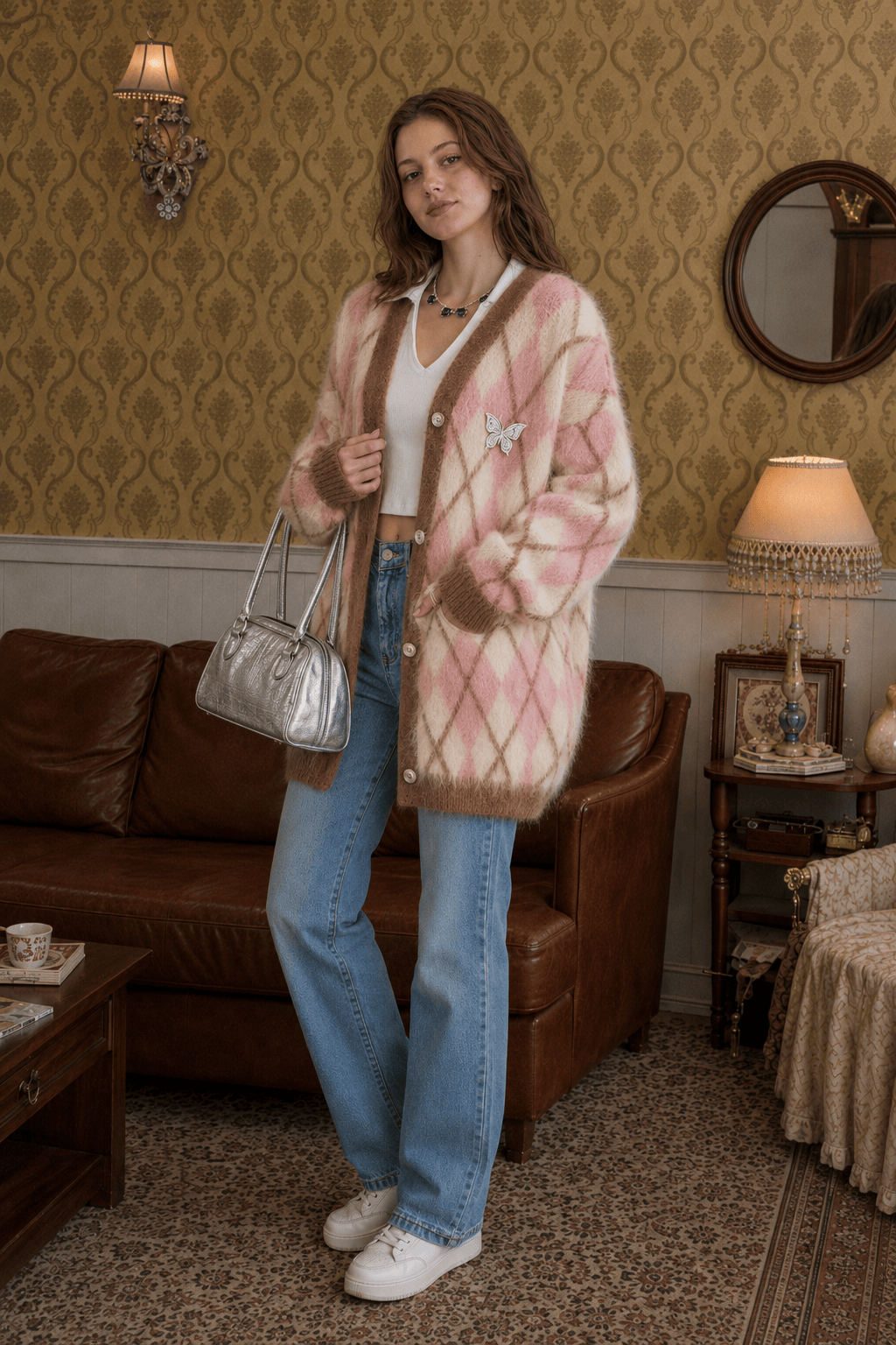 Relaxed Diamond Pattern Cardigan