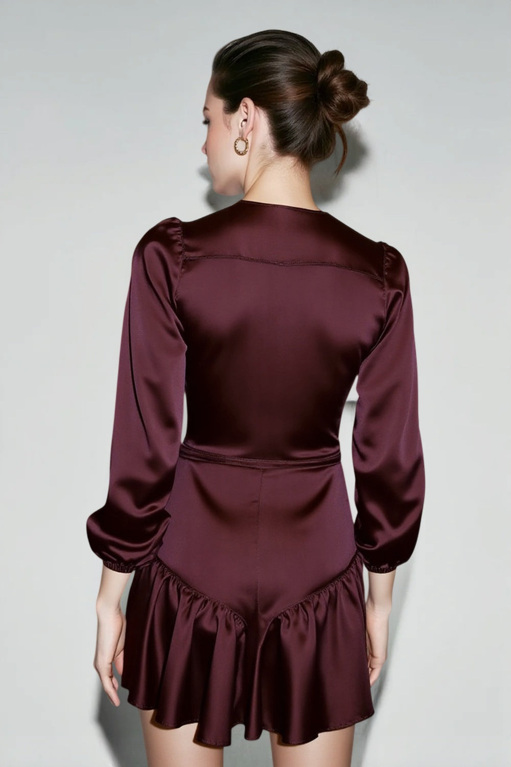 Lace-Up Ruffle V Neck A-Line Mini Dress