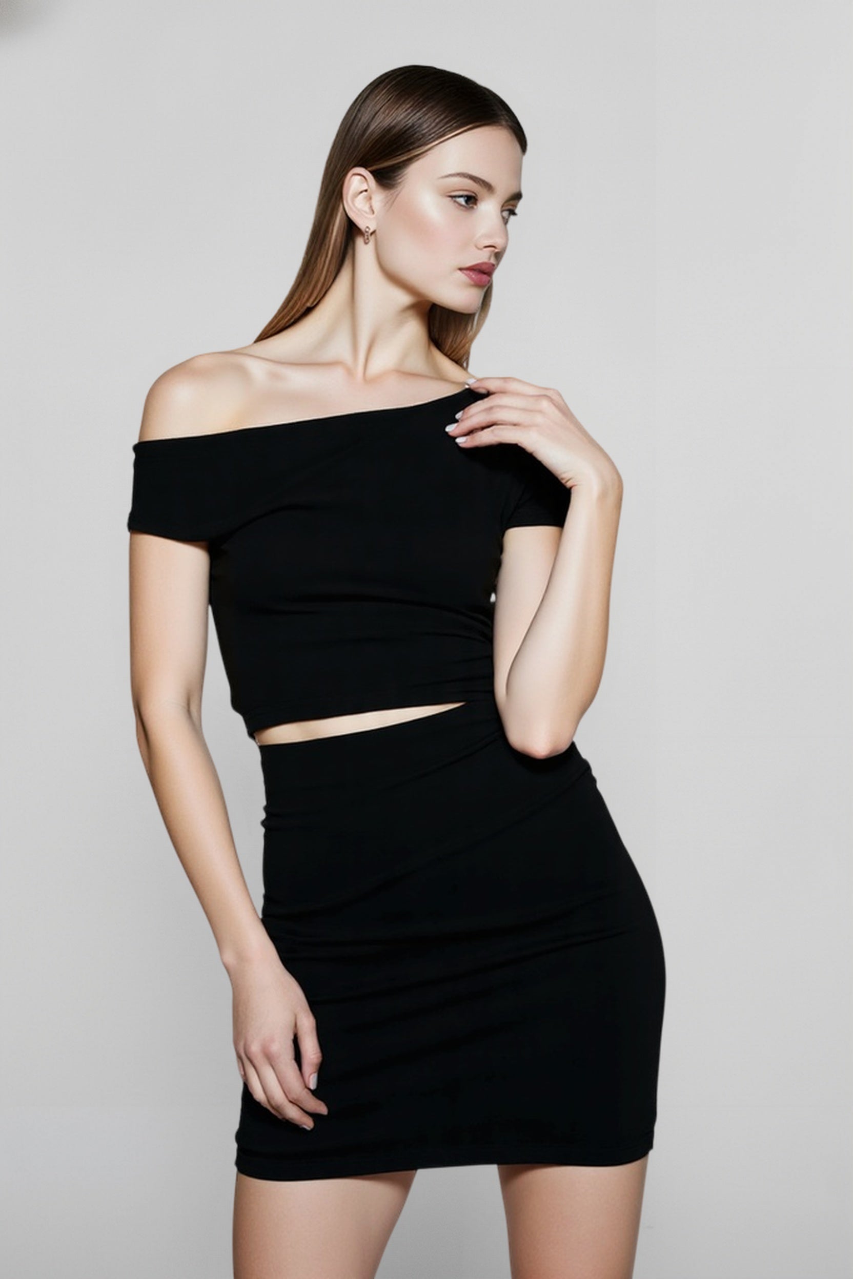 Skew Collar Slim Fit Tee Strapless