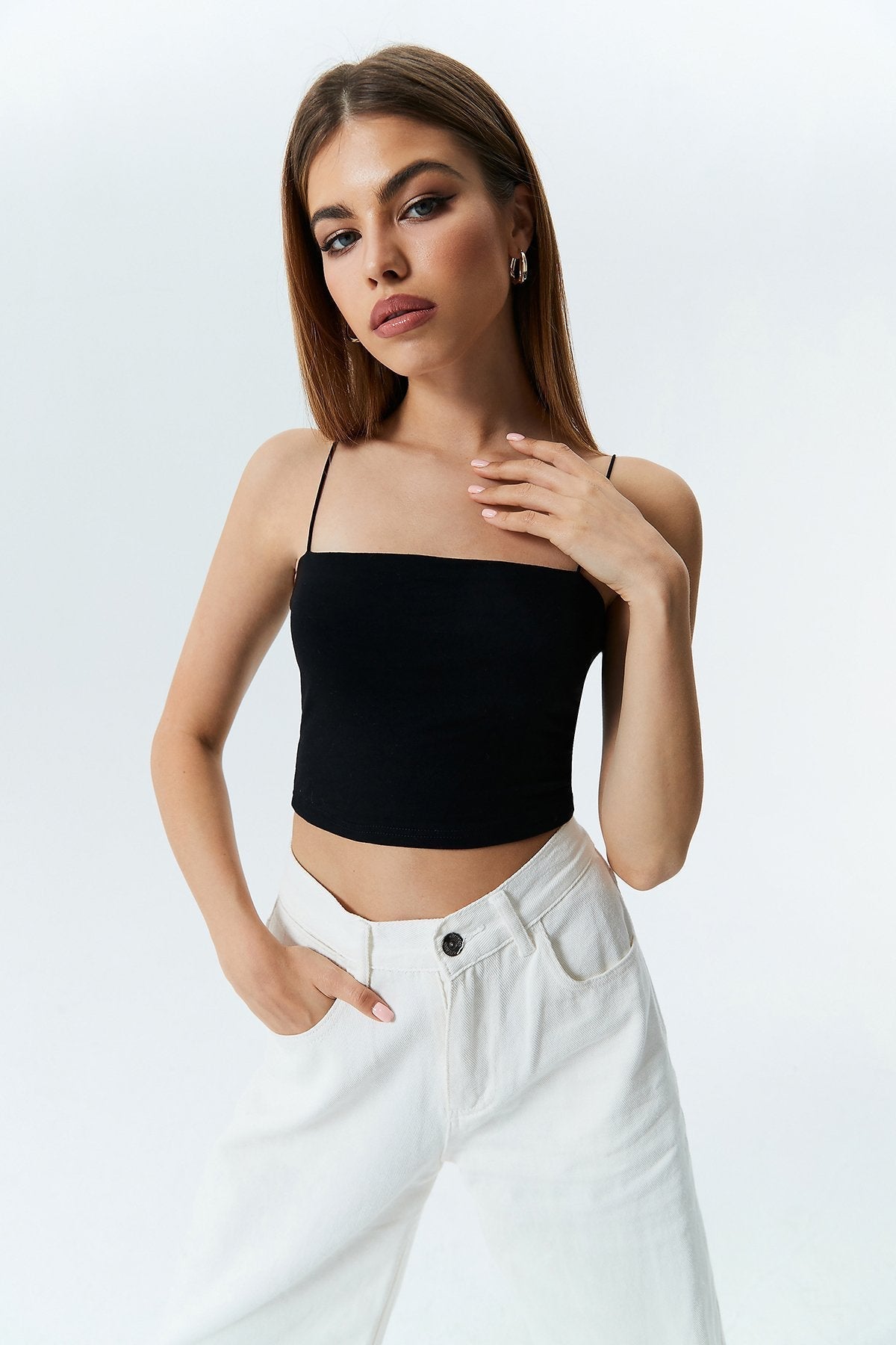Solid Backless Cami Crop Tank Top