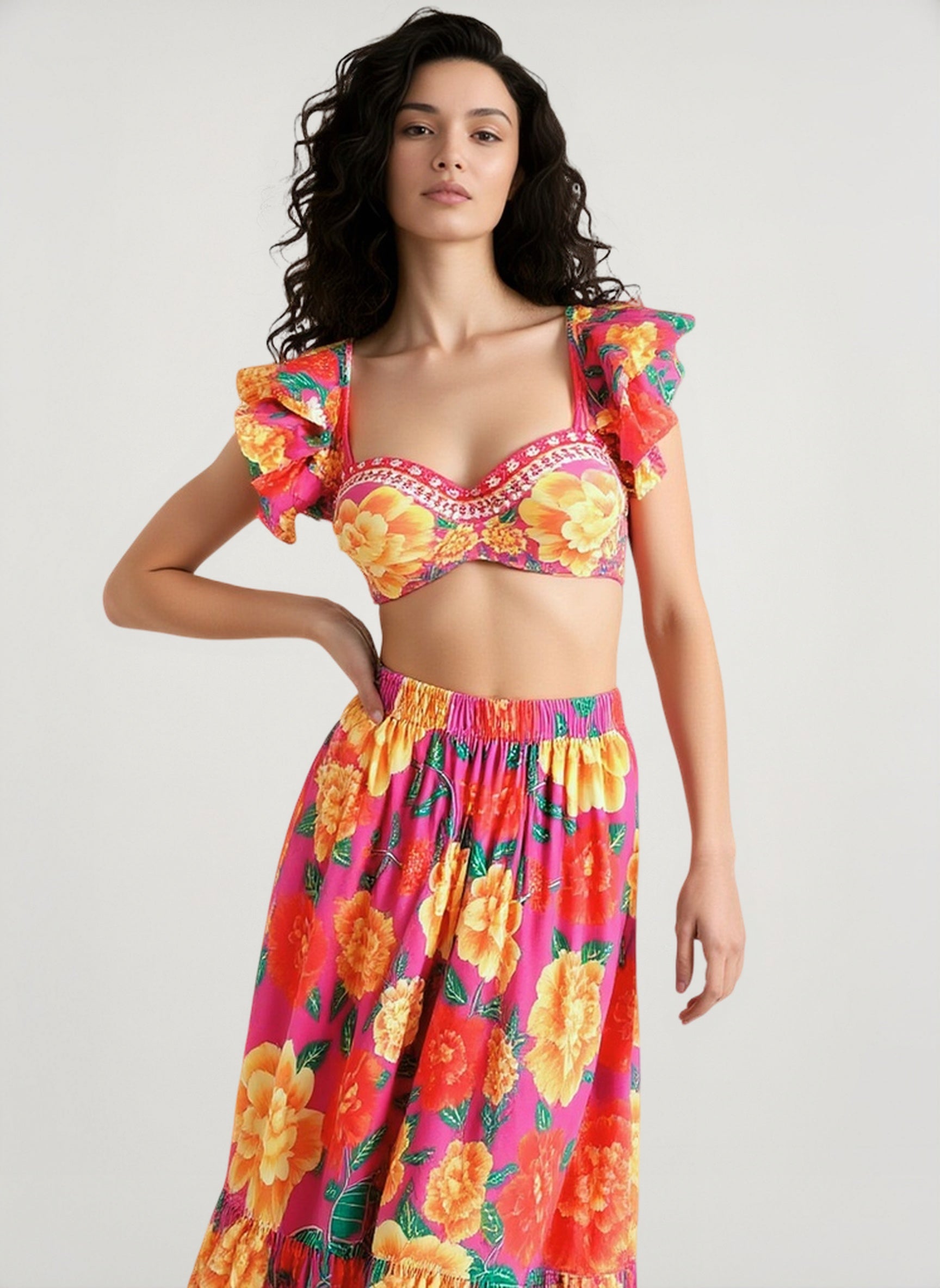 Off Shoulder Print Sarong Two Piece Set