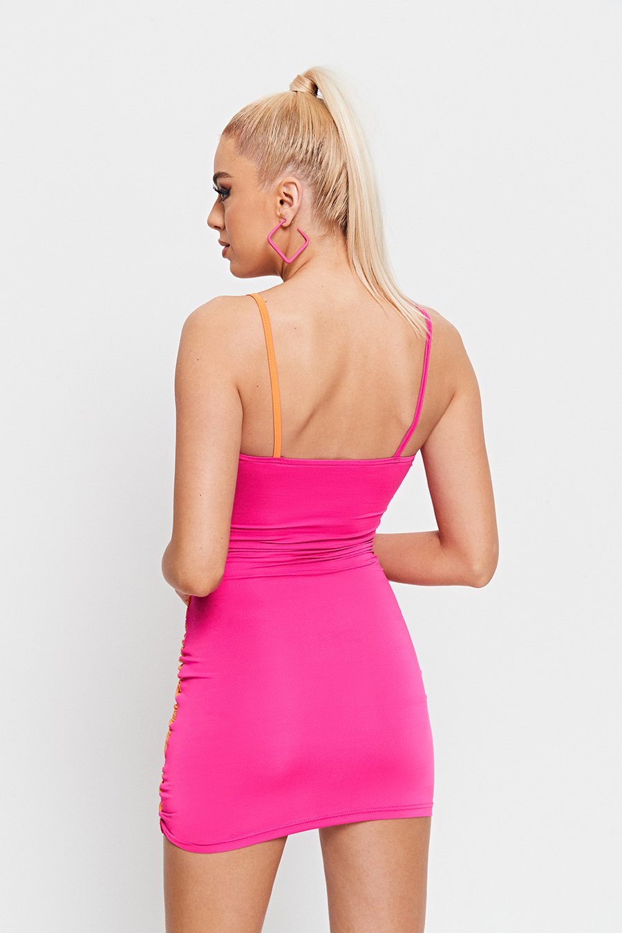 Colorblock Plunging Neck Cut Out Twist Front Mini Dress