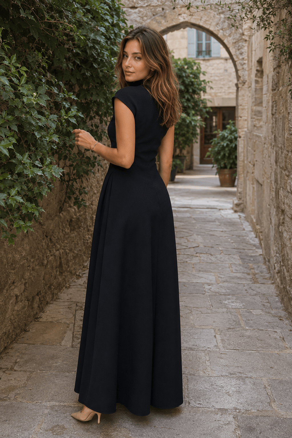 Solid Sleeveless Ruched Waist Elegant Dress