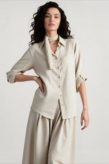 Linen Blend Long Sleeve Blouse