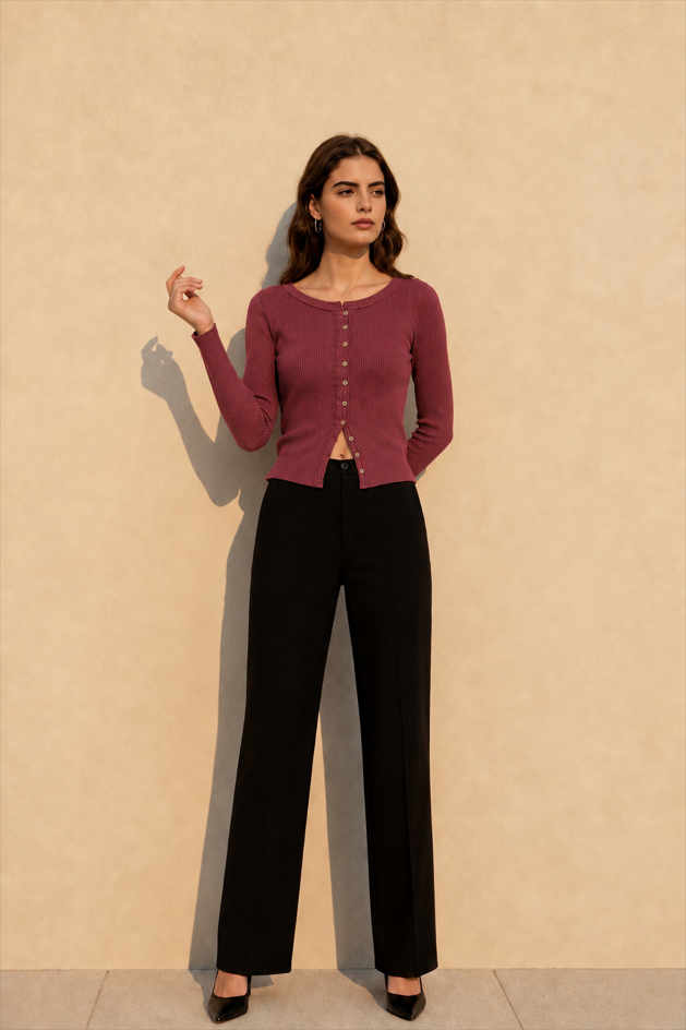 Slim Long Sleeve Ribbed Cardigan