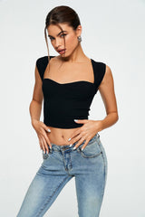 Sweetheart Solid Ribbed Sleeveless Crop Top