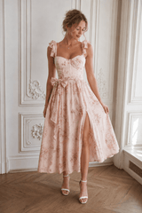 Floral Print Waist Tie Cami Midi Dress