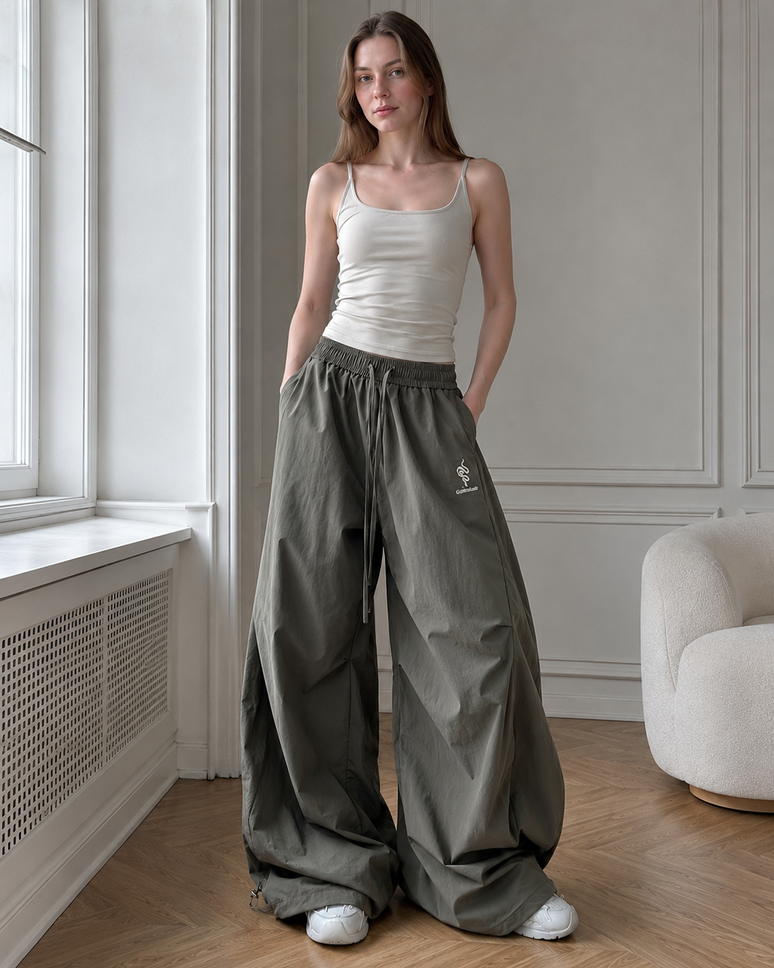 High-Waisted Loose Wide-Leg Cargo Pants