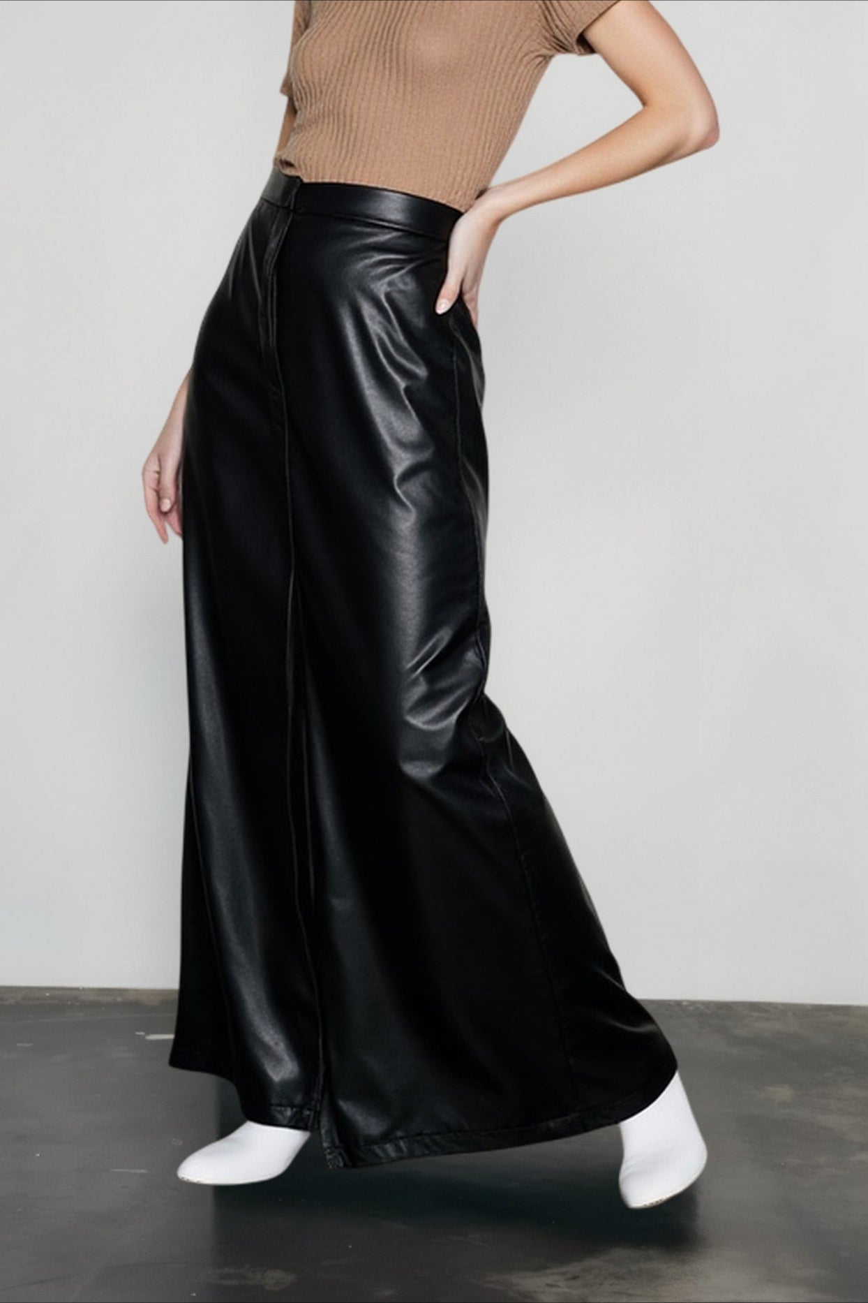 High Slit PU Leather Bodycon Skirt