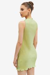 Twist Front Lettuce Trim Ruched Mini Dress