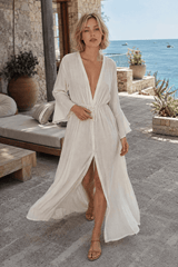 Bell Sleeve Sexy V Neck Belt Blouse
