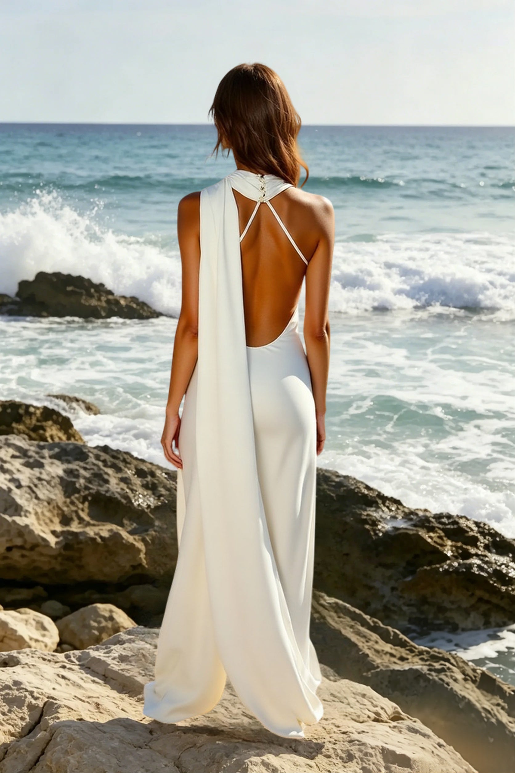 Backless Tie Detail Bodycon Prom Dress