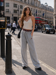Stripe Plaid Panel Double Waist Wide Leg Pants
