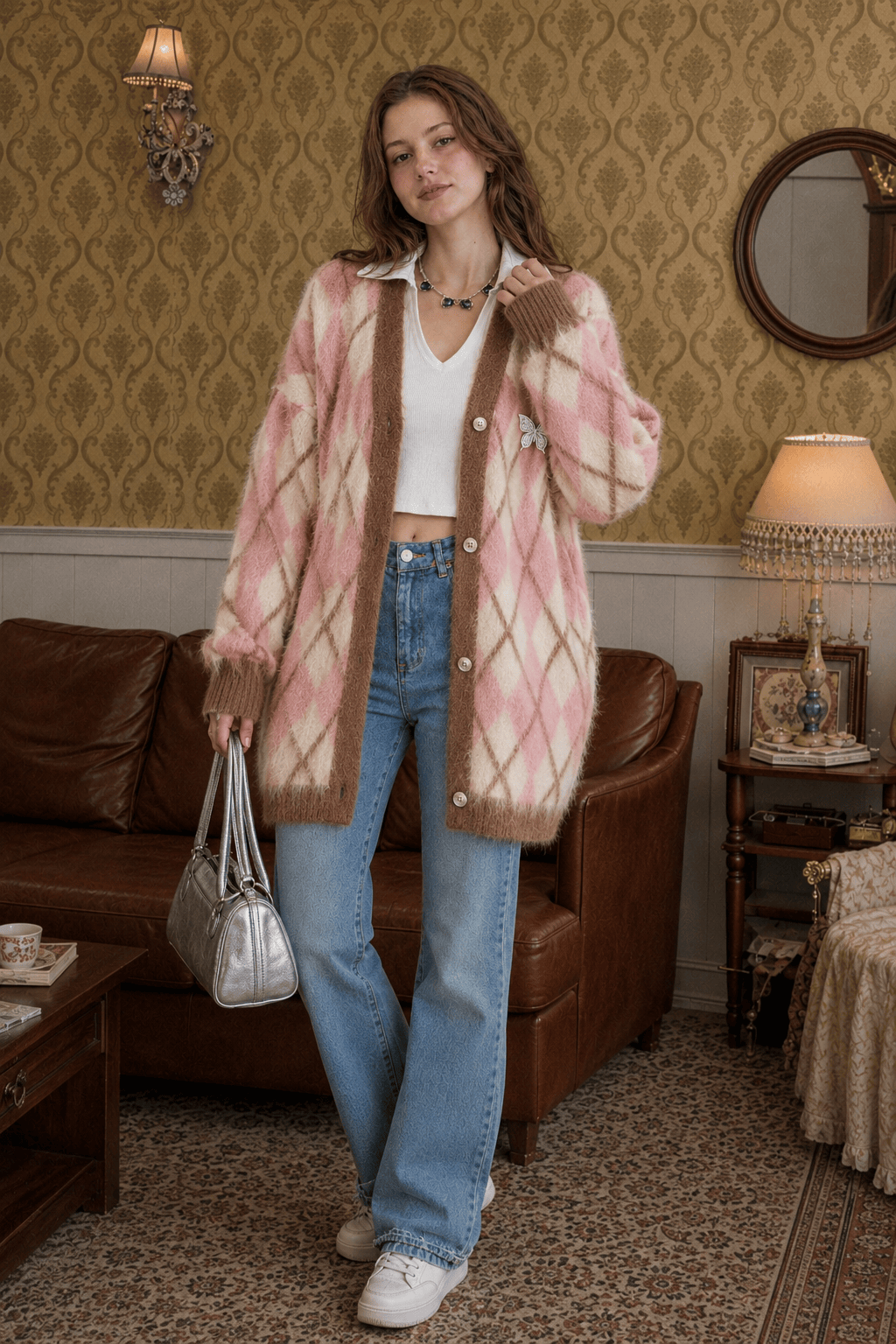 Relaxed Diamond Pattern Cardigan