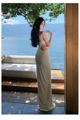 Floral Cut Out Halter Neck Backless Maxi Dress
