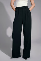 High Waist Dual Pocket Draped Wide Leg Pants