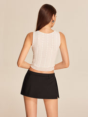 Asymmetrical Hem Sleeveless Lace Top