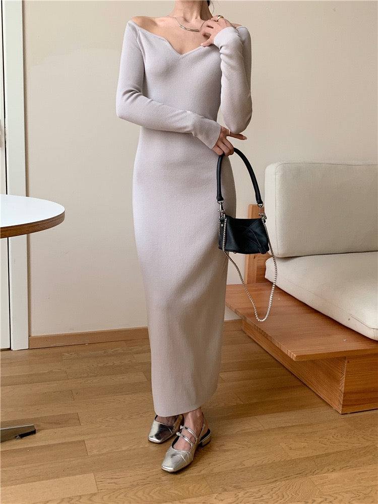 Ribbed Modal Long Sleeve Maxi Dress in Black