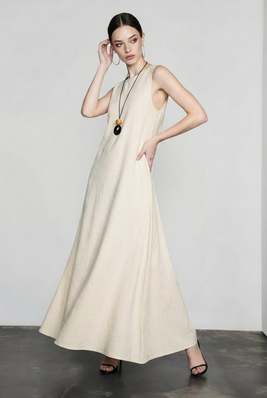 Pure Linen Tank Maxi Vacation Dress