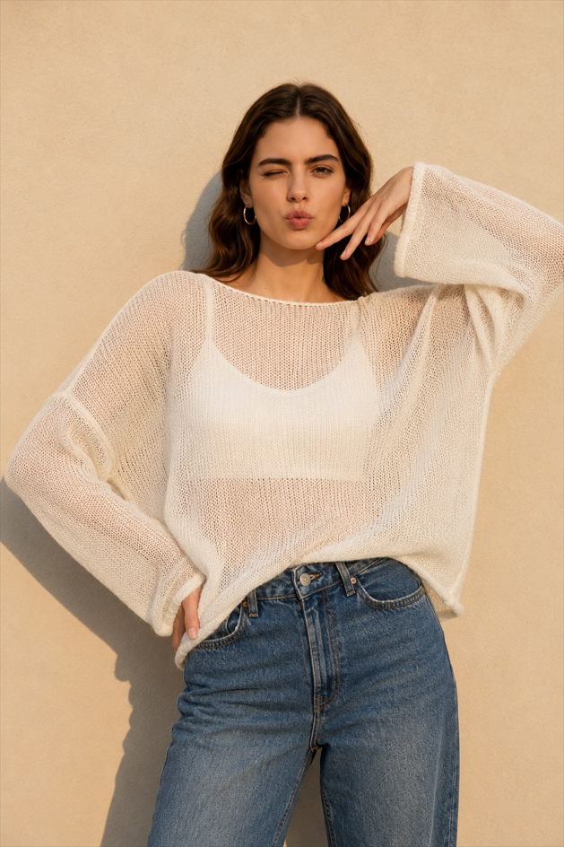 Hollow Out Bell Sleeve Knit Sweater