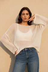 Hollow Out Bell Sleeve Knit Sweater