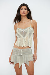Plunging Neck Lettuce Trim Mesh Crop Top