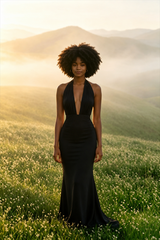 V Neck Halter Backless High Slit Maxi Dress