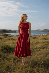 Fashion Solid Sleeveless Waisted Slim Midi Dress