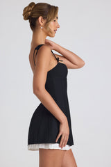 Bow-Detail Pleated A-Line Mini Dress