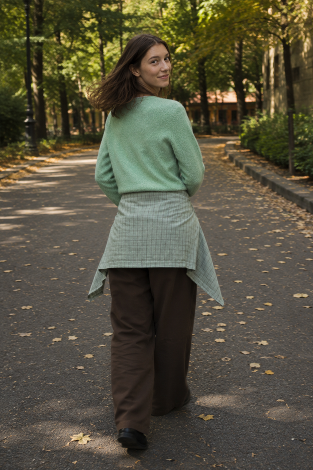 Green Wool Blend Crew Neck Knit Cardigan