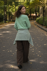 Green Wool Blend Crew Neck Knit Cardigan