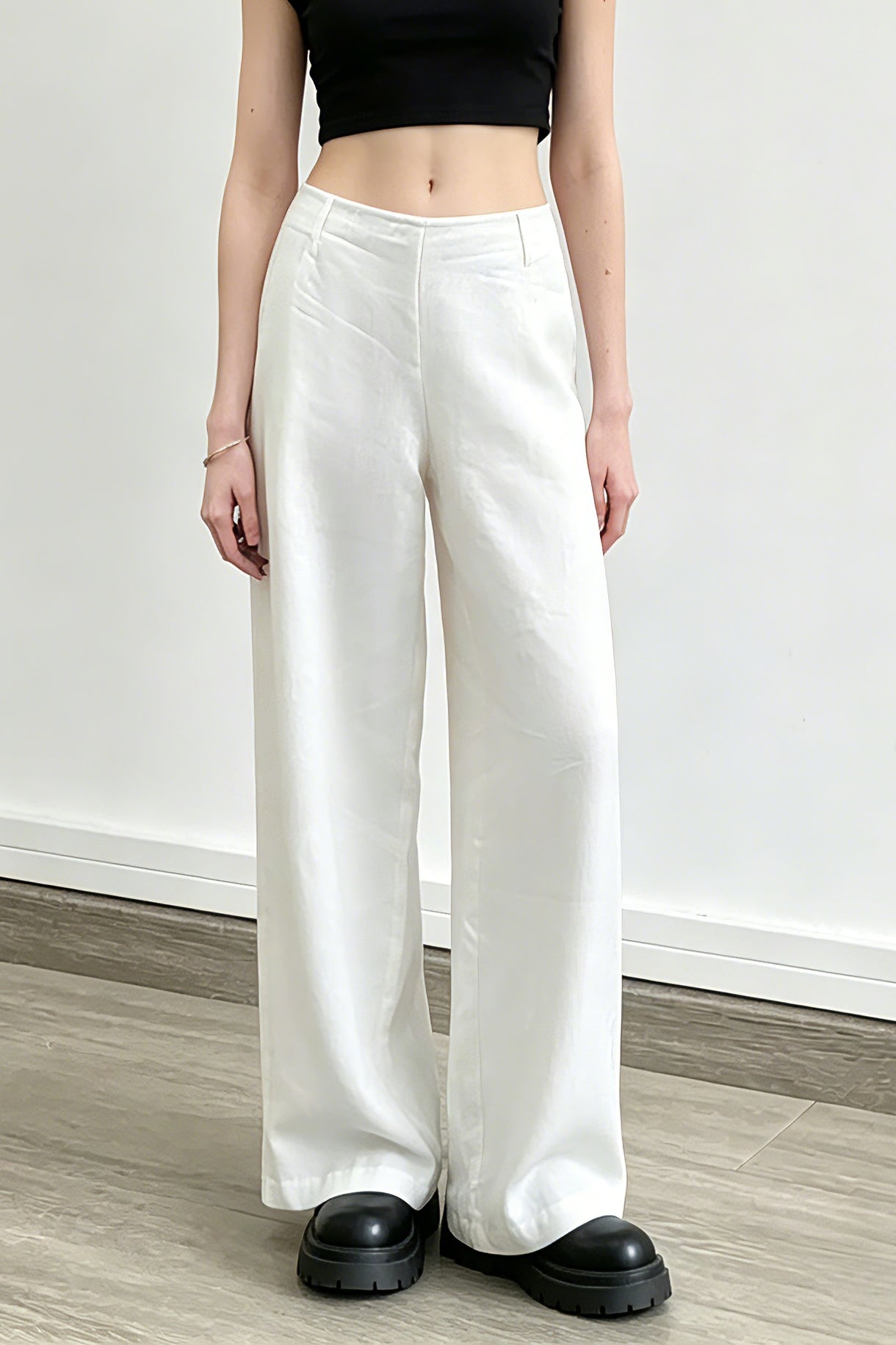 Linen Yarn Dyed Wide Leg Pants