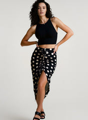 Polka Dot Drawstring Midi Skirt