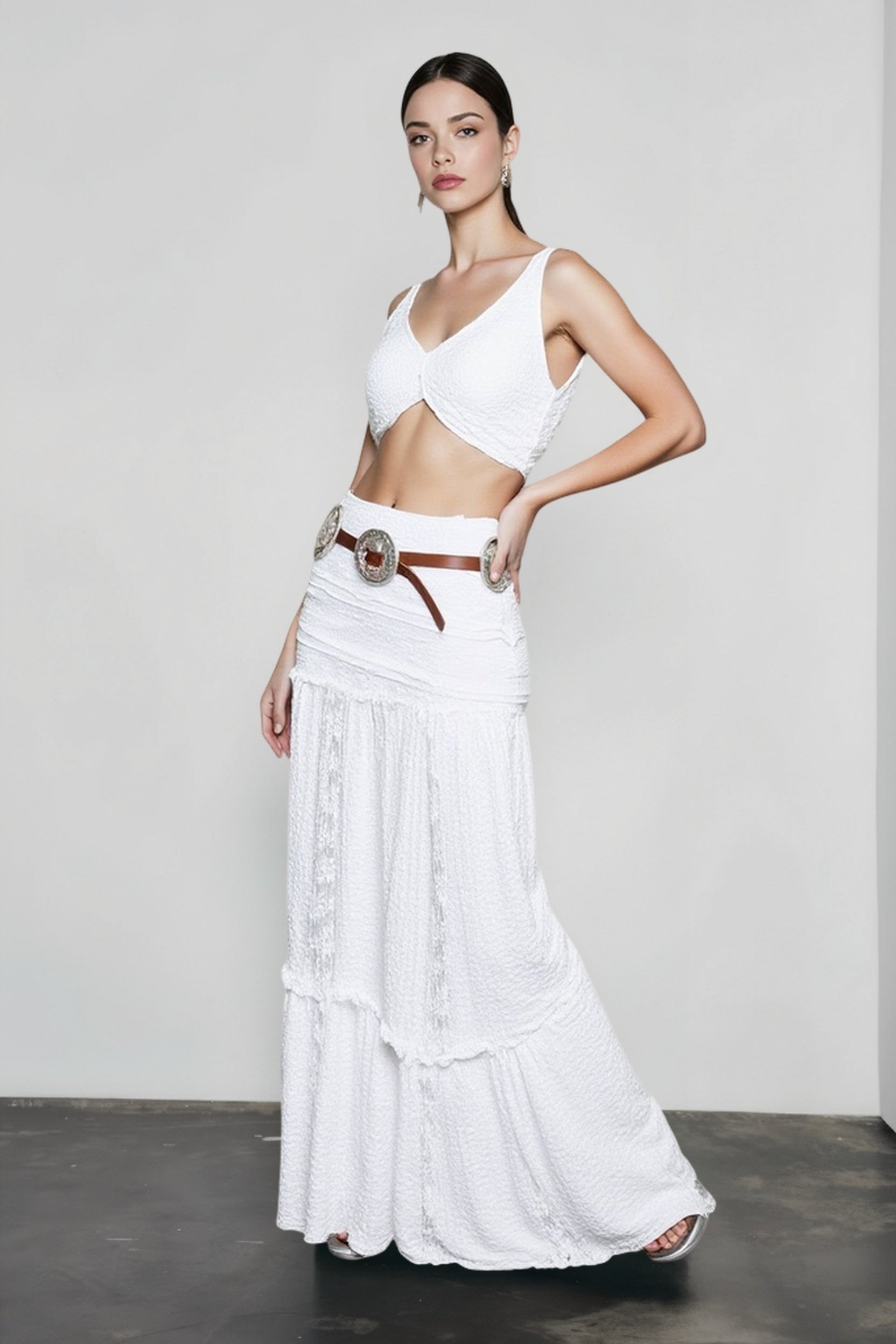 Elegant White Floor Length Vacation Skirt