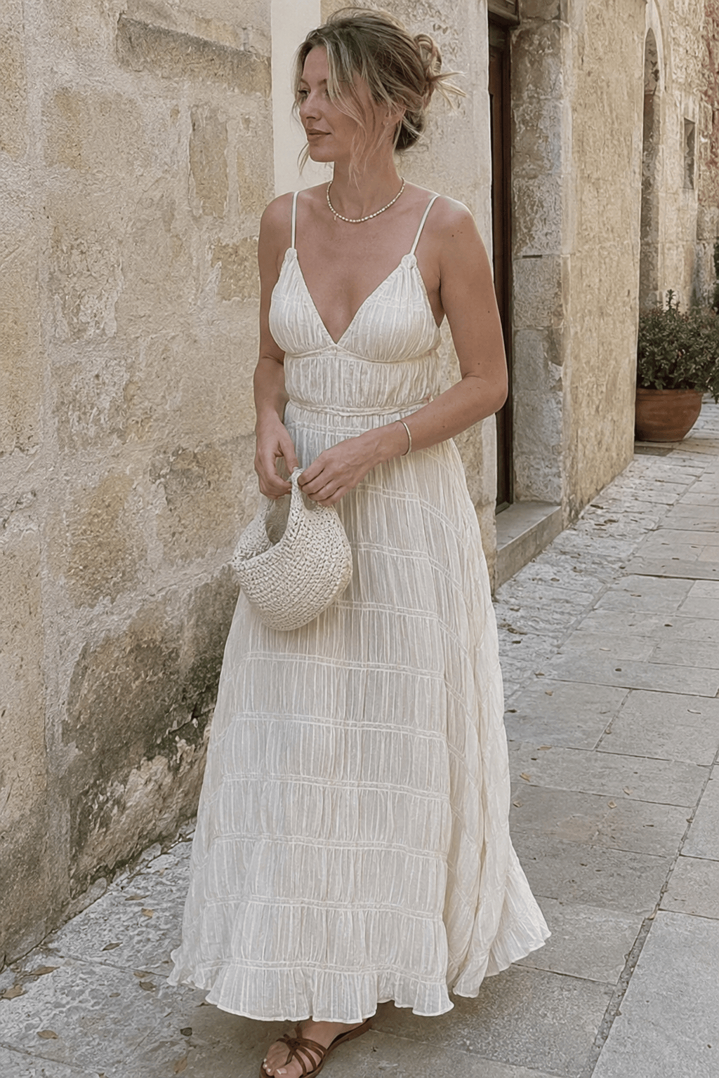 Spaghetti Strap Deep V Boho Dress